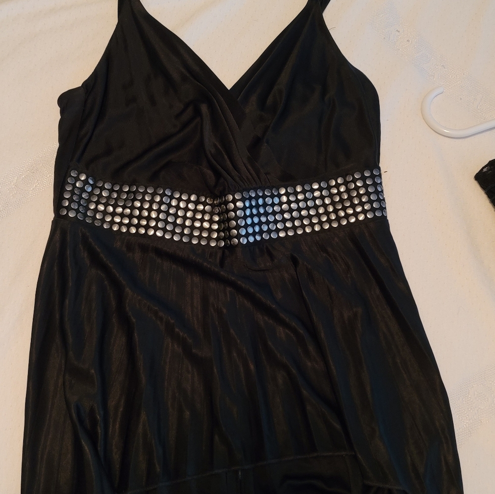 Bebe Black Satin Top with metal detail